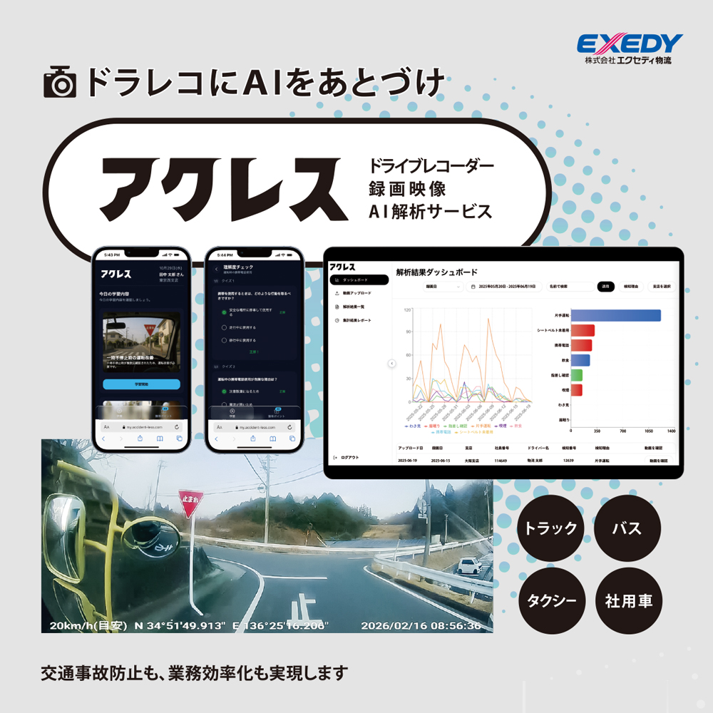 ドラレコにAIをあとづけできる「アクレス」エクセディ物流でサービス展開中